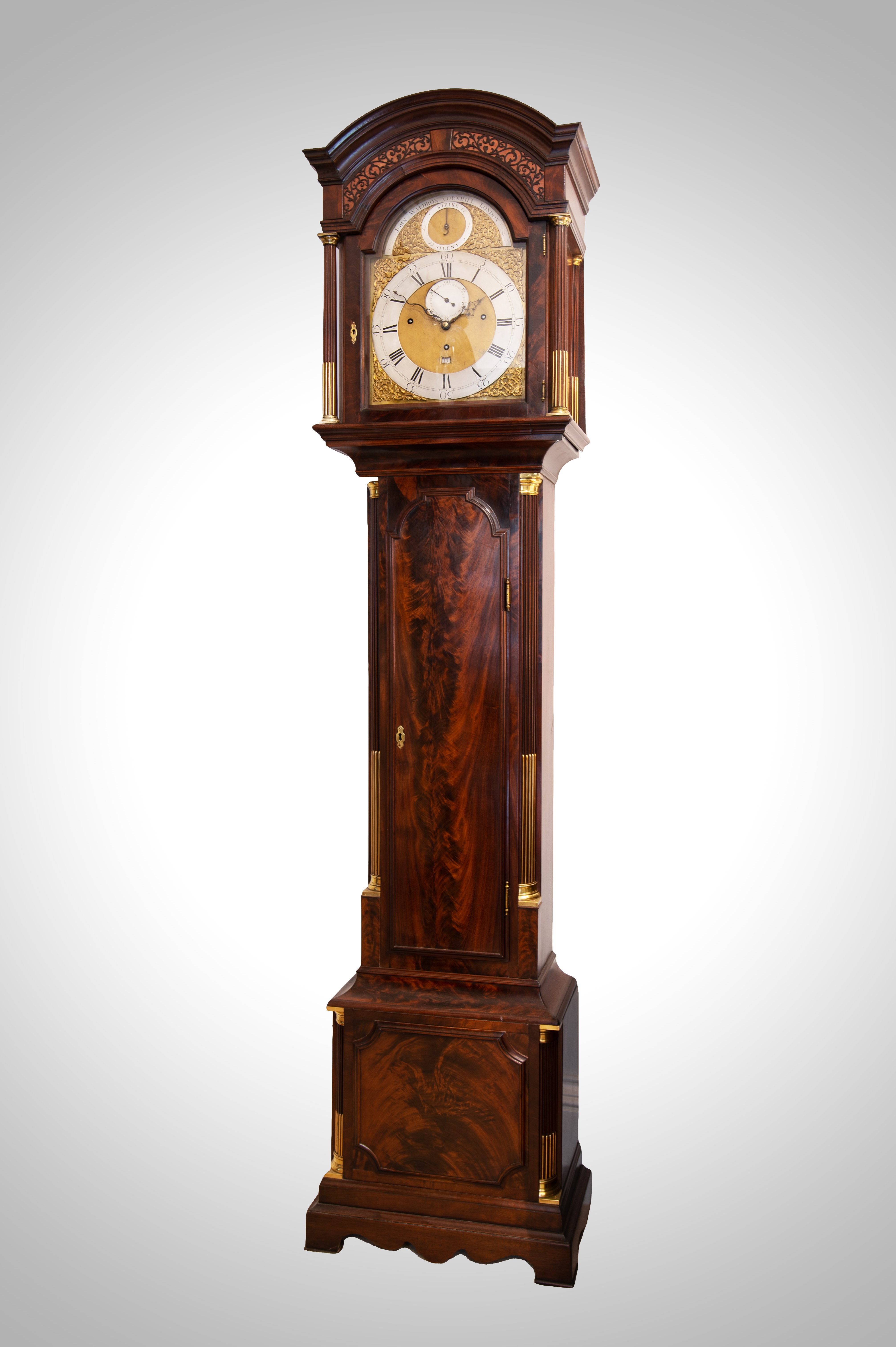18TH CENTURY ANTIQUE MAHOGANY QUARTER-STRIKING LONGCASE CLOCK by John Waldron of London